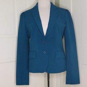 New York & Company Persian Blue Poly Crepe Lined Blazer Jacket Sz 12